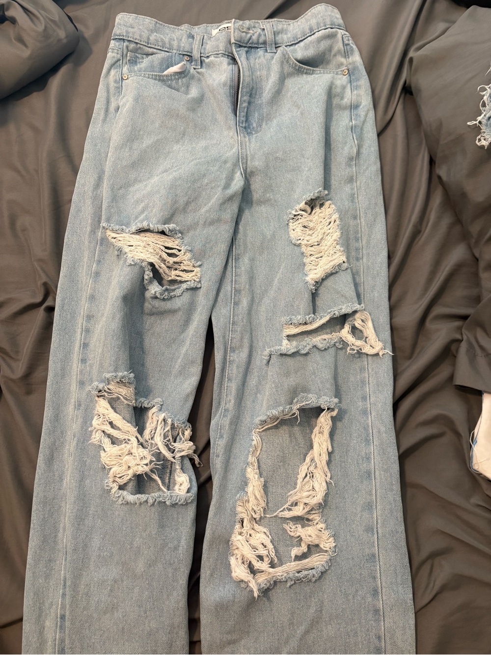 RSQ Light Blue High Waisted Baggy Distressed Women's Jeans